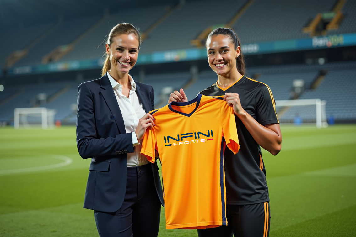 coach et joueur portant un tee shirt infini sport dans un stade